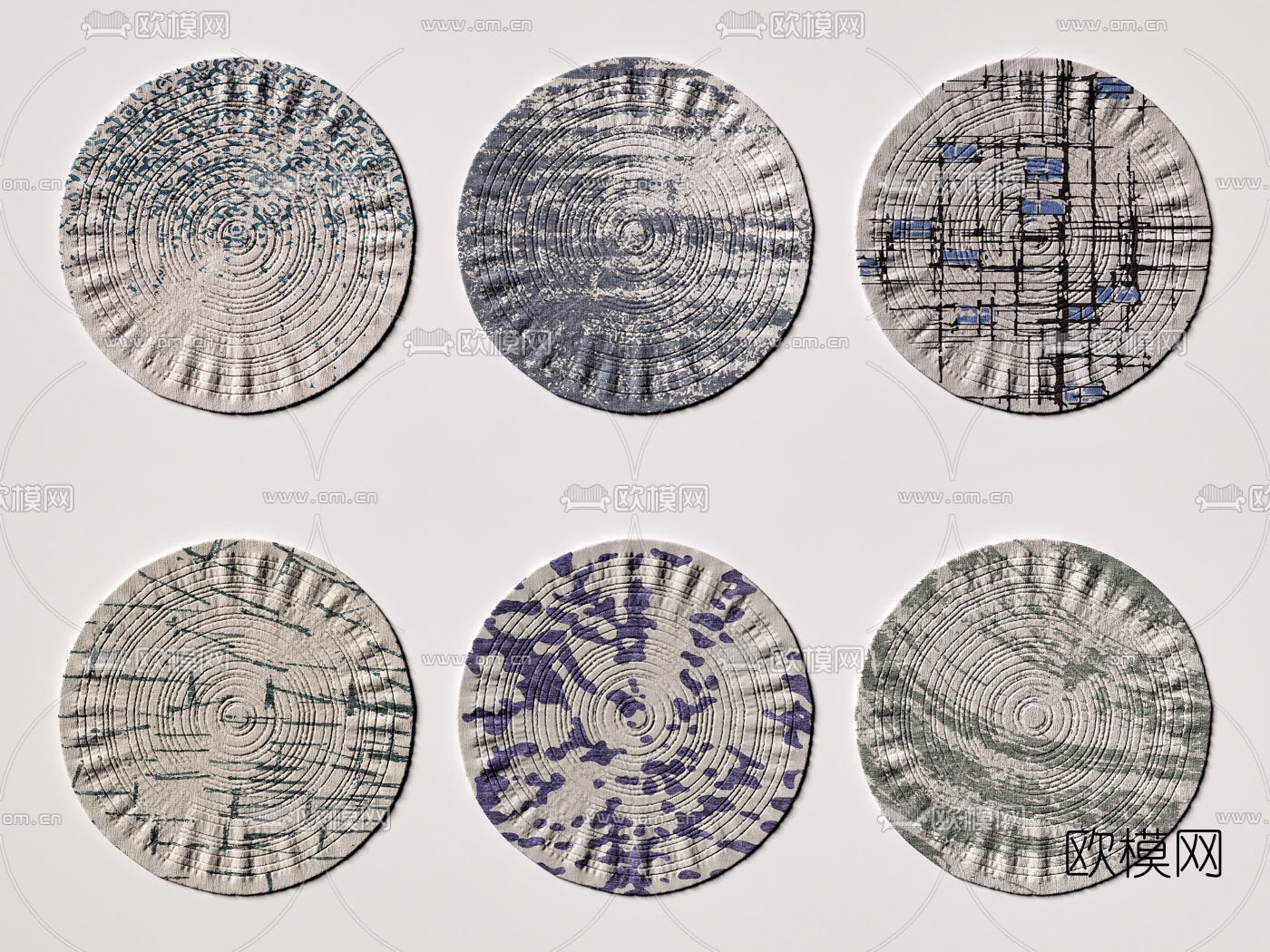 现代圆形布艺地毯3d模型下载