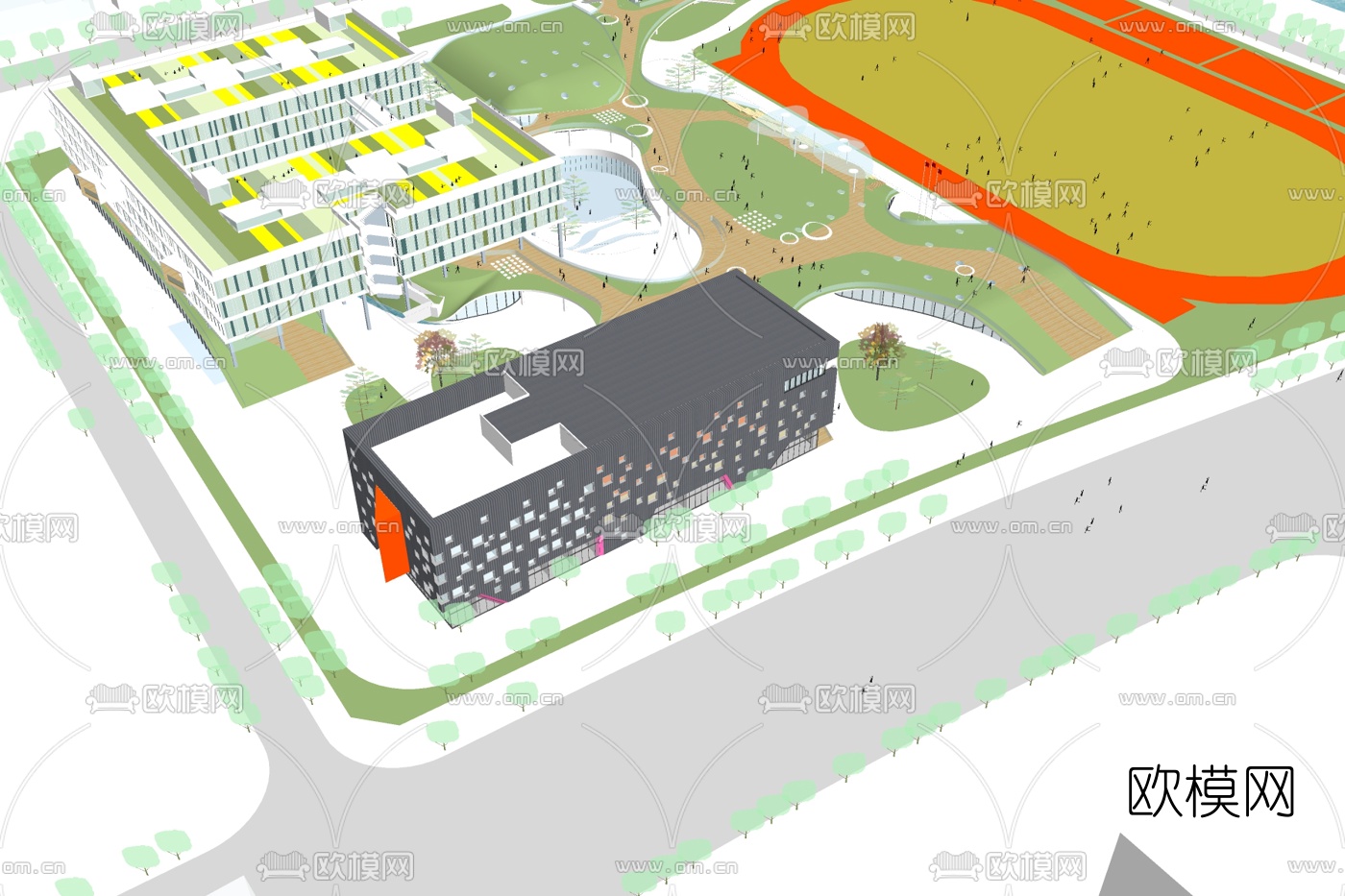 现代学校教学楼su模型下载