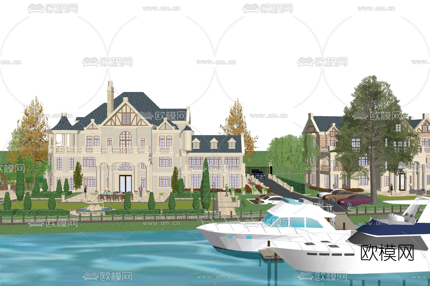 欧式独栋别墅外观su模型下载