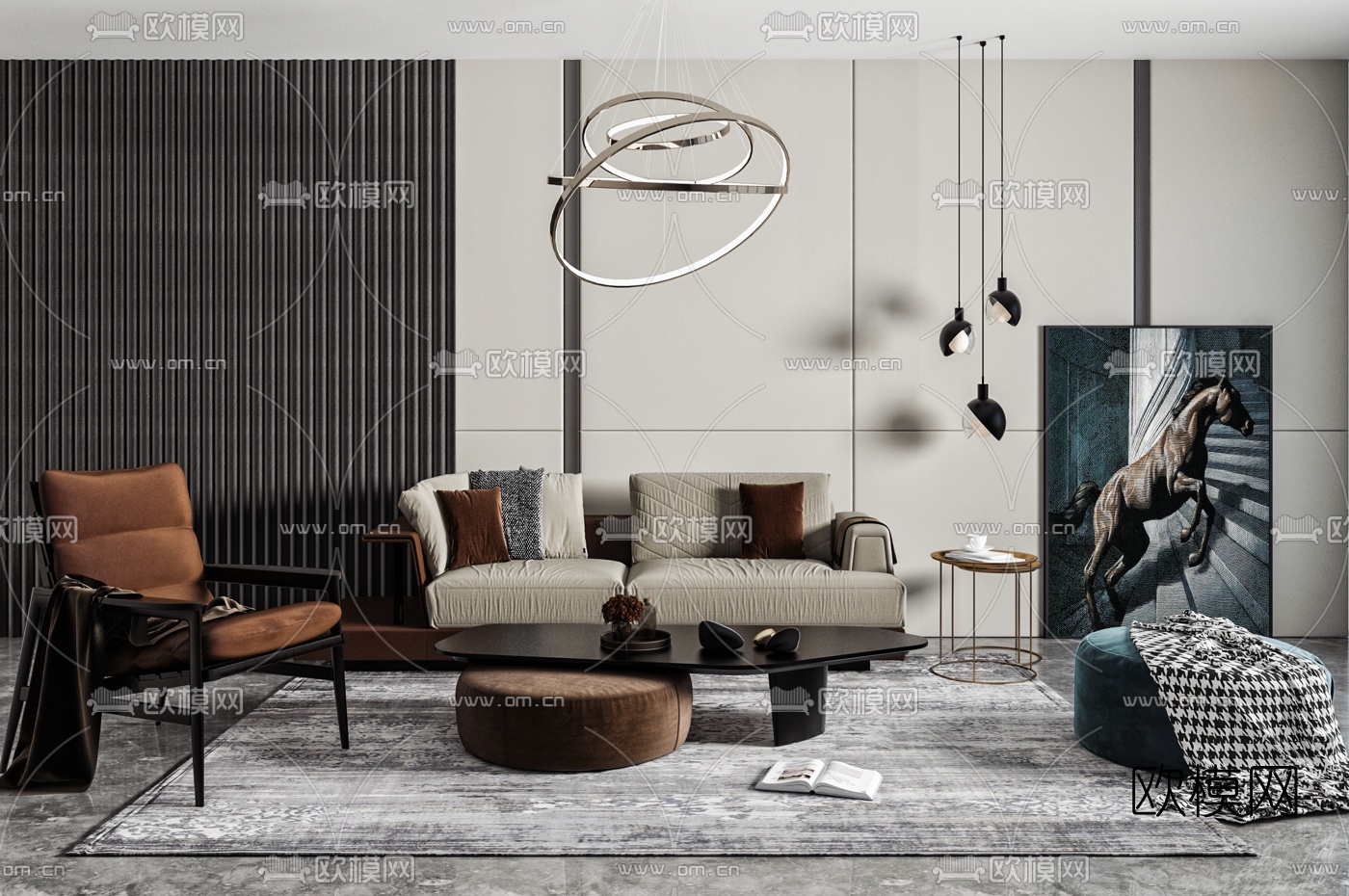 现代布艺沙发组合3d模型下载