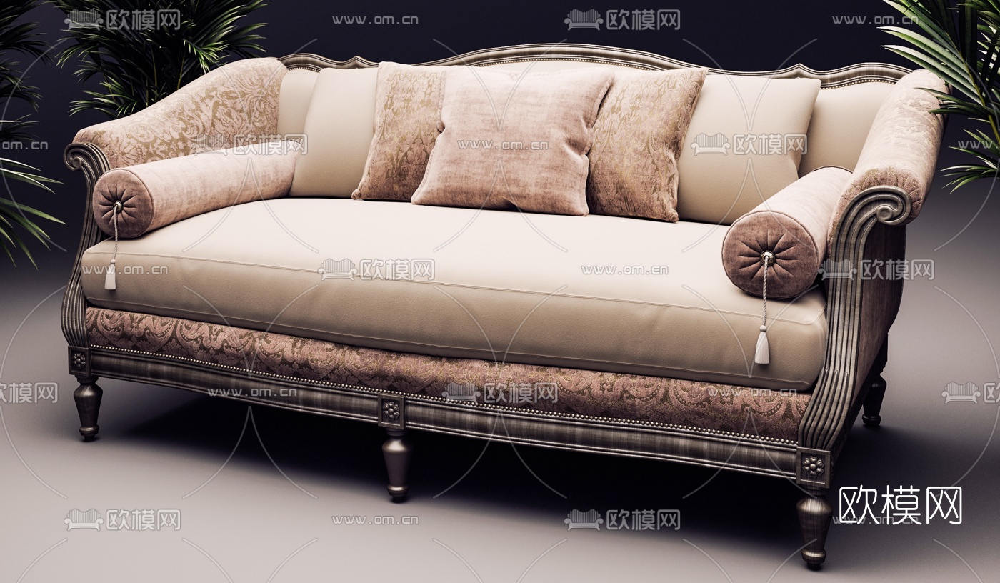 简欧布艺双人沙发3d模型