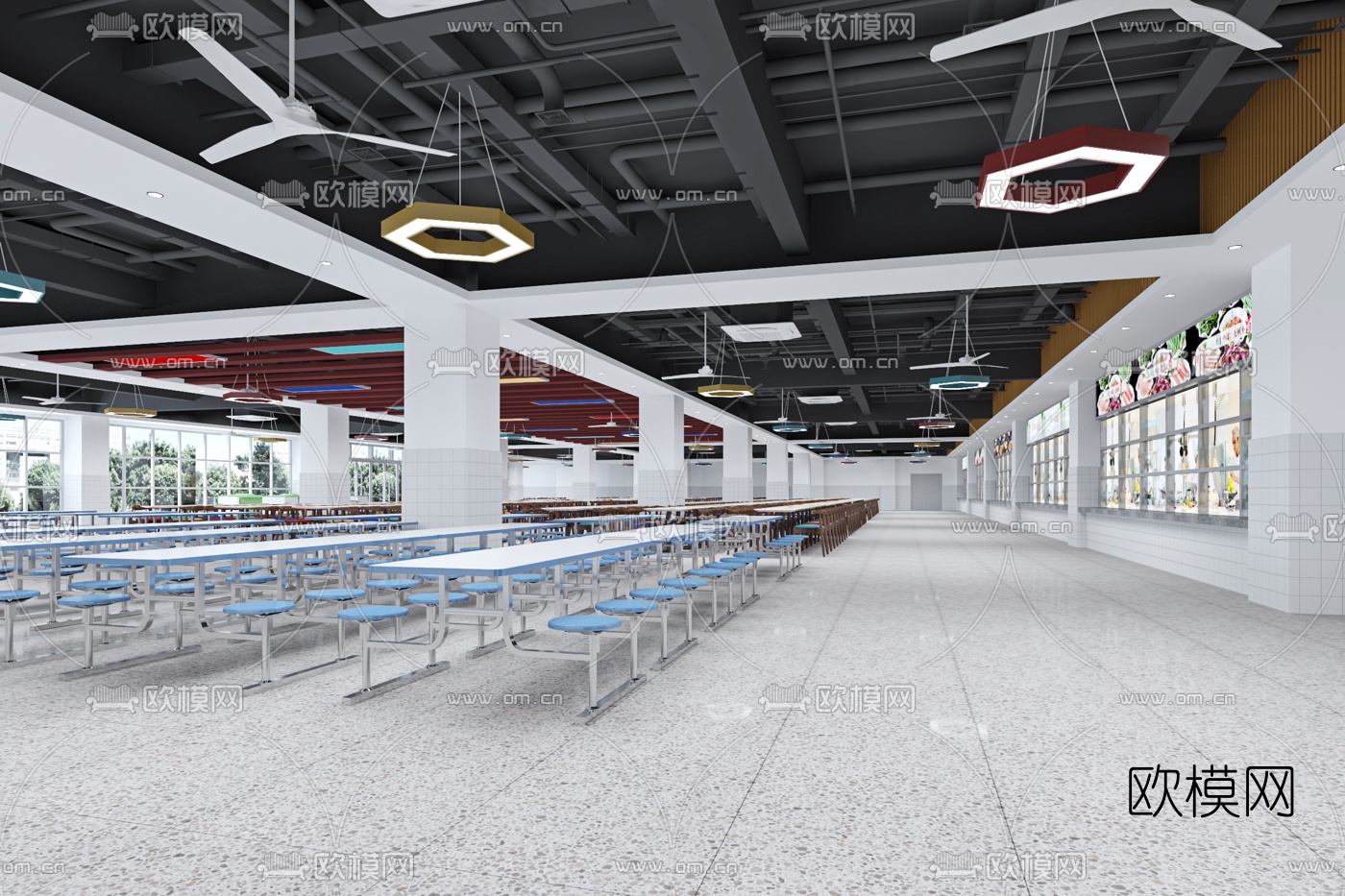 现代食堂免费3d模型下载（渲染图3）