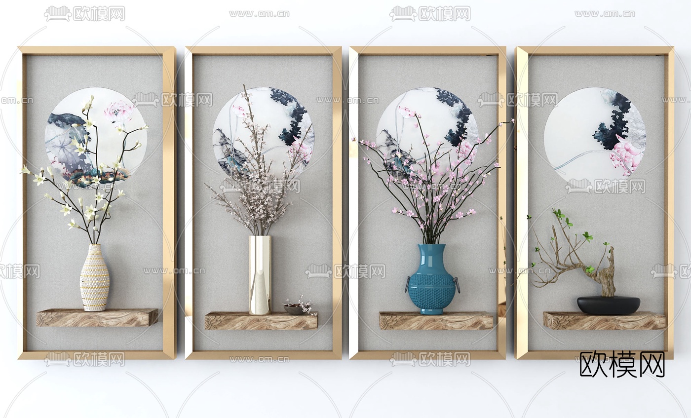 新中式陶瓷花瓶花艺3d模型