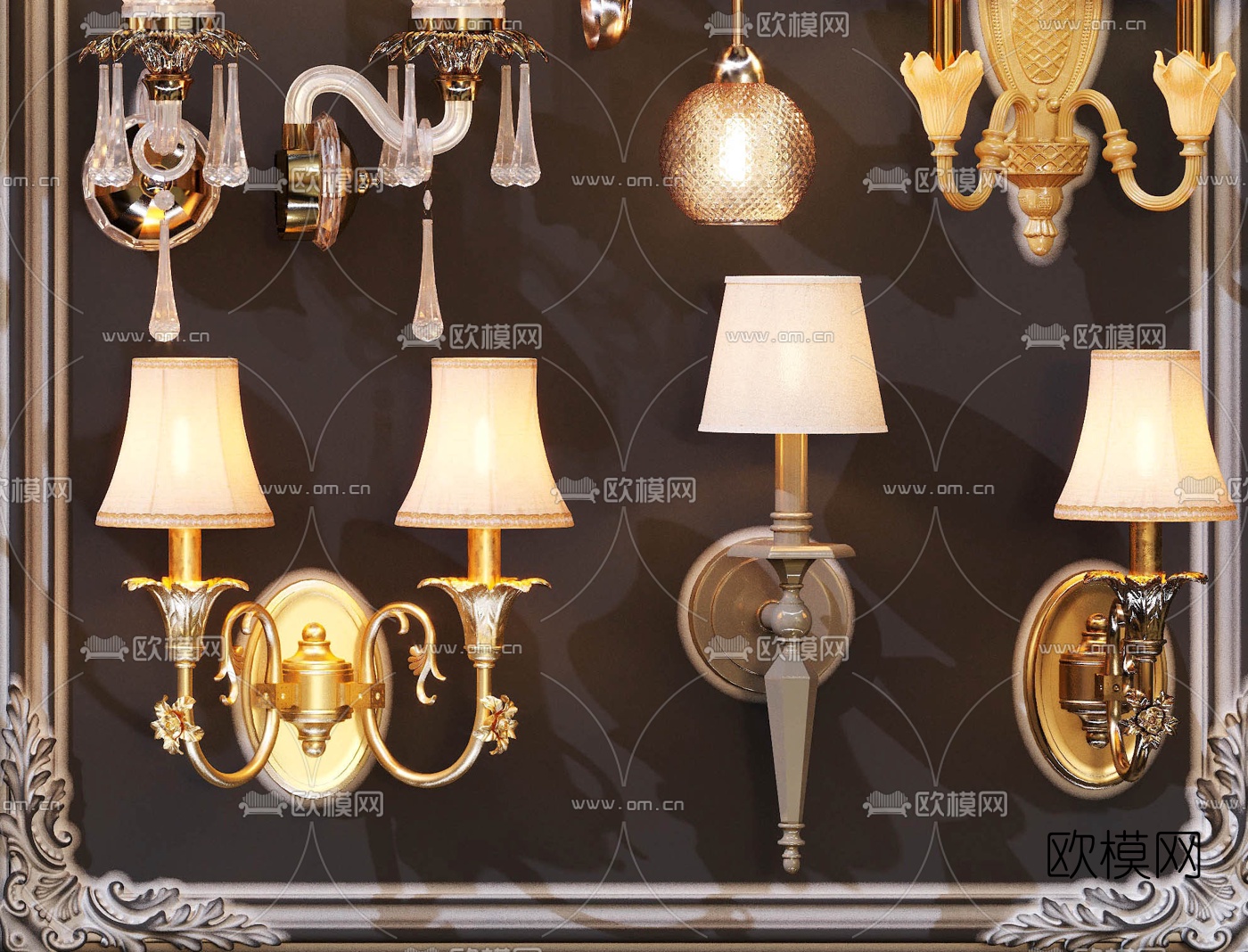 欧式水晶壁灯3d模型下载（渲染图6）