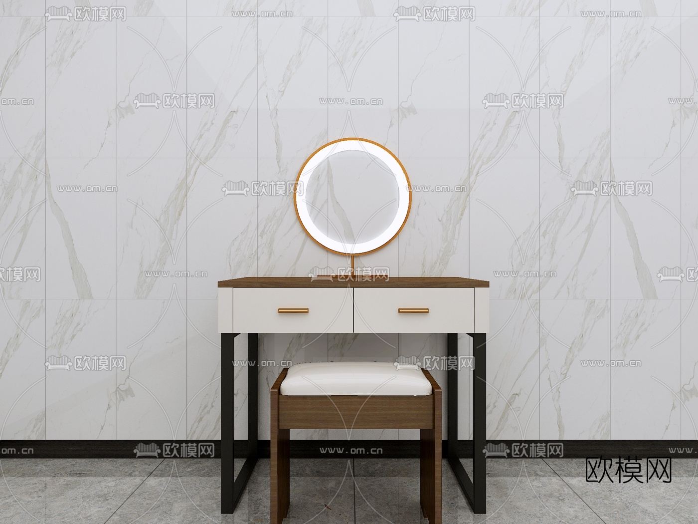 现代轻奢梳妆台免费3d模型下载