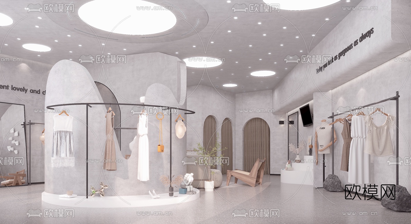 现代侘寂女士服装店3d模型