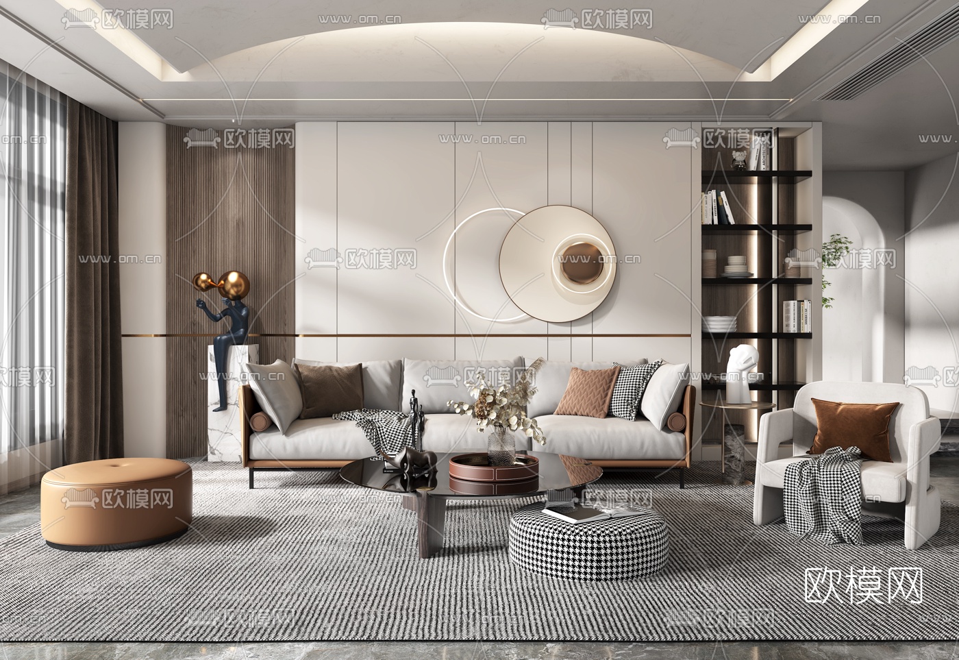 现代布艺沙发组合3d模型下载