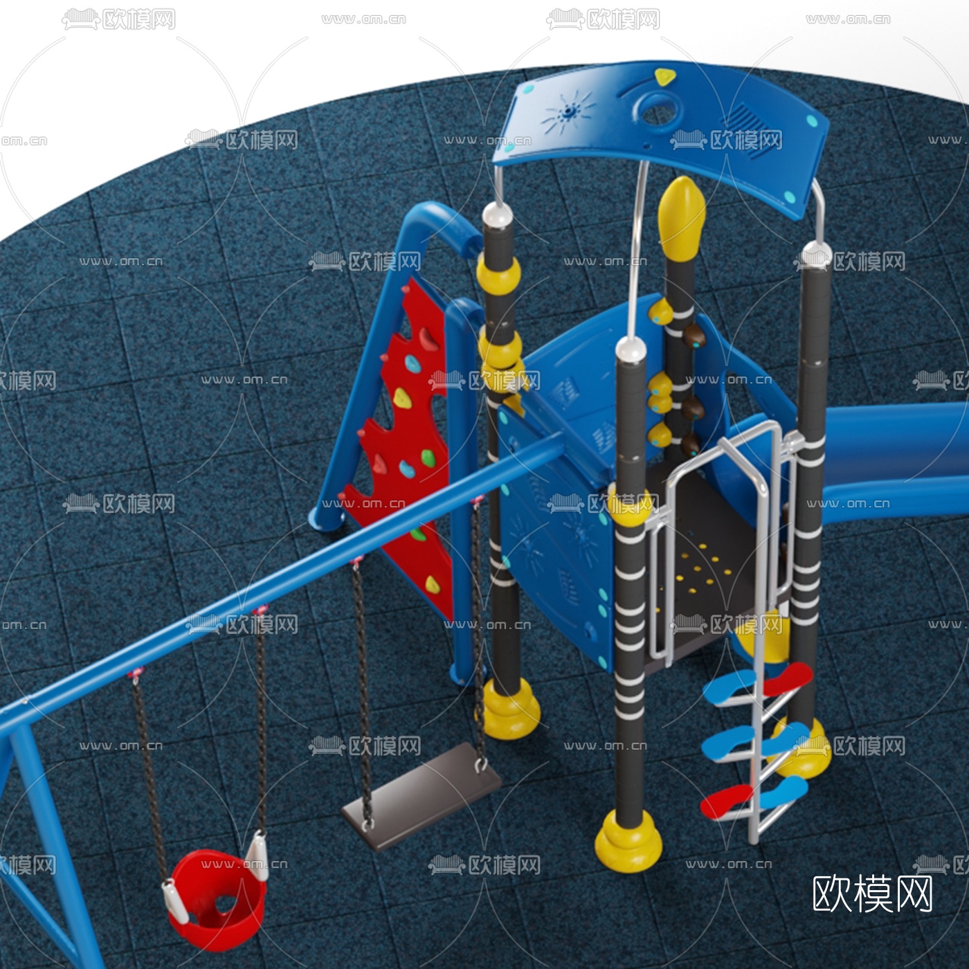 现代简易儿童秋千滑梯步梯组合3d模型