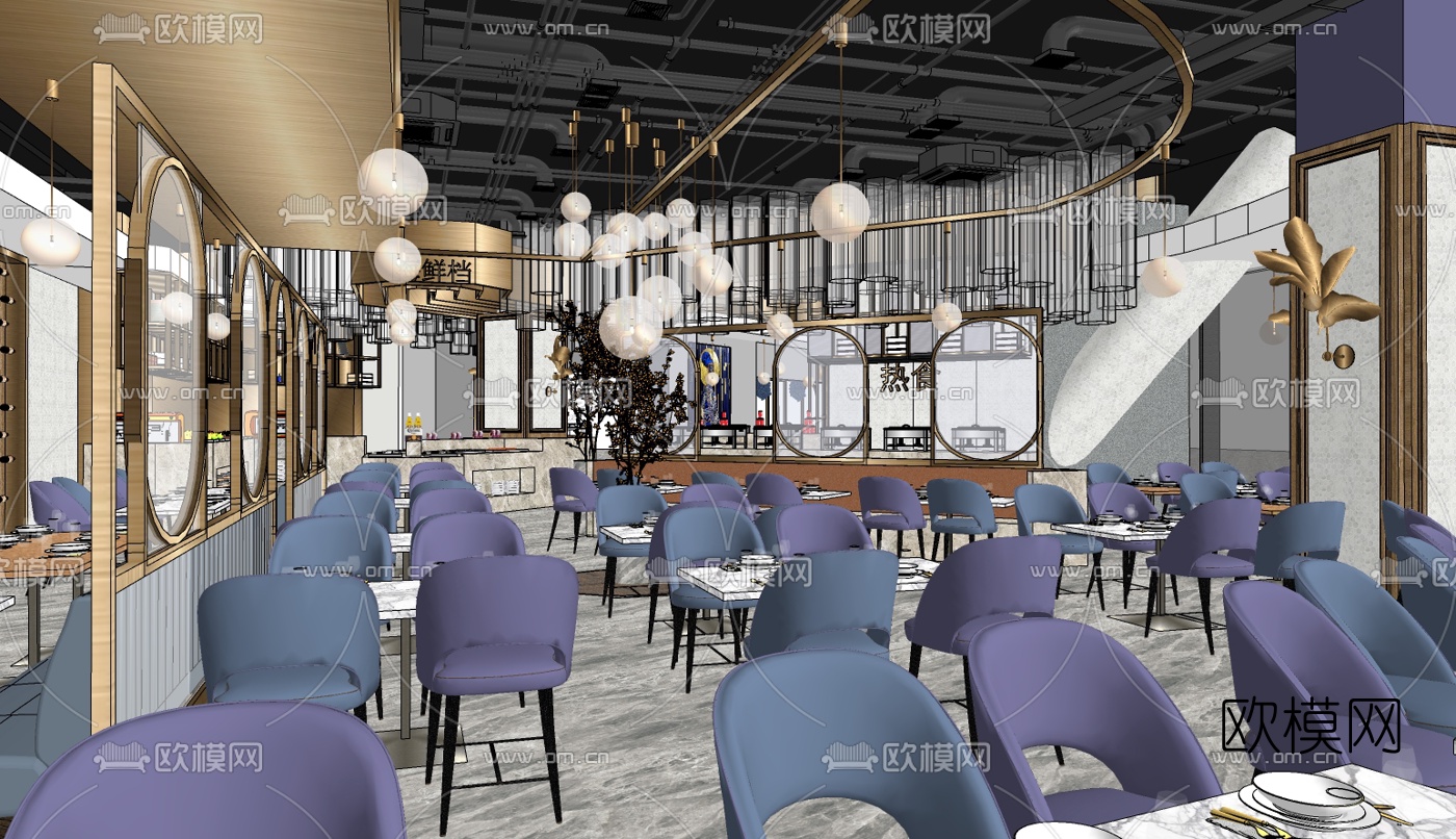 北欧轻奢西餐厅su模型