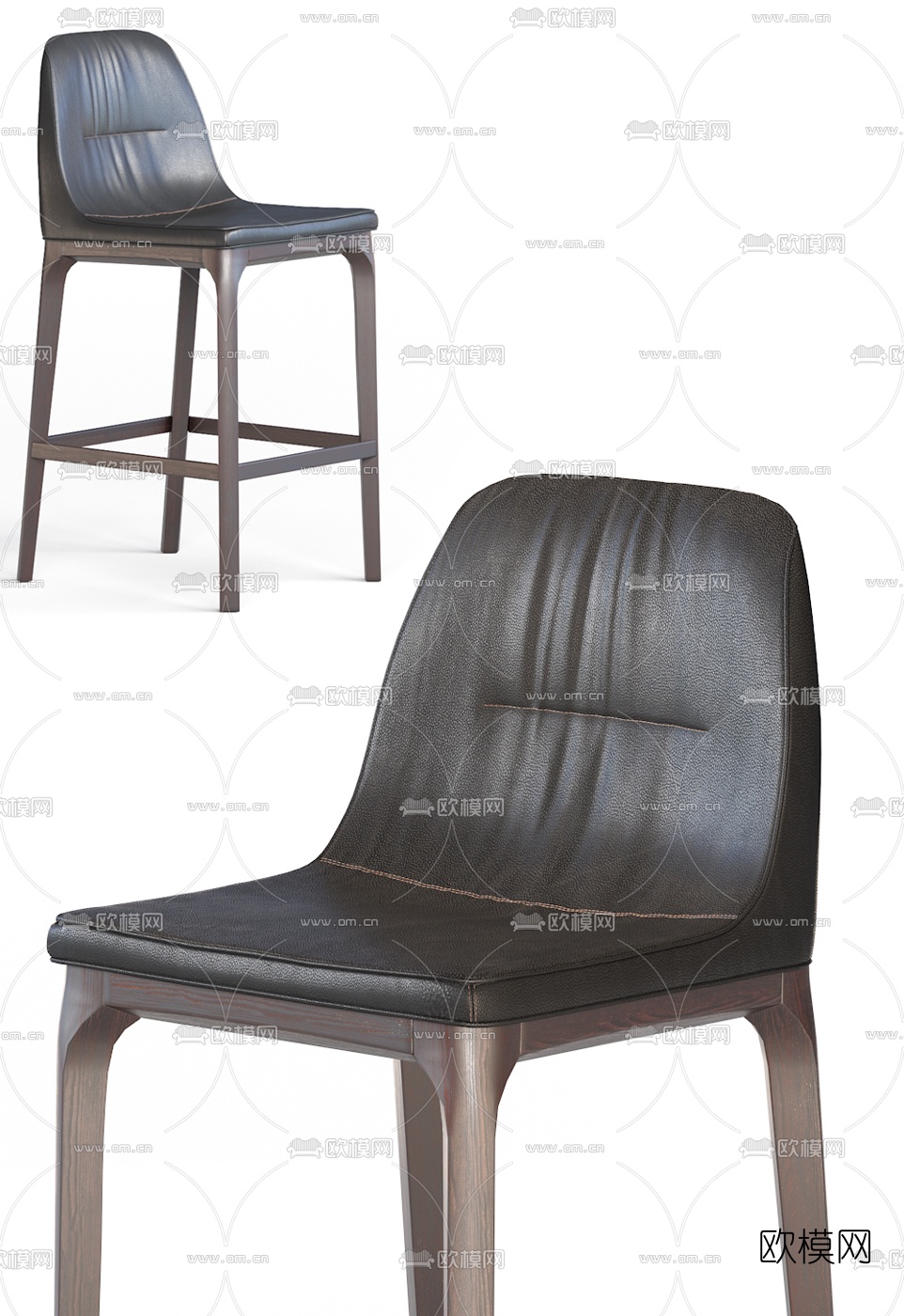 现代皮革吧台椅3d模型下载