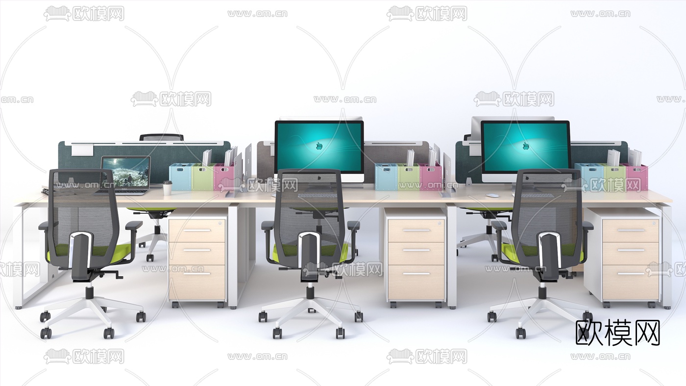 现代办公桌椅屏风卡位3d模型下载（渲染图2）