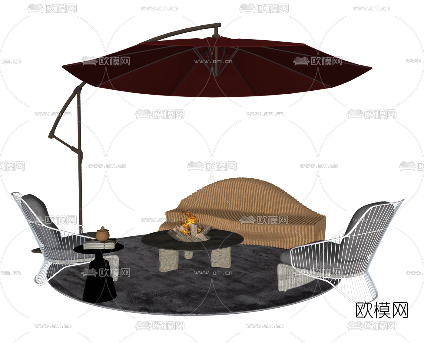 现代户外餐桌椅su模型下载（渲染图2）