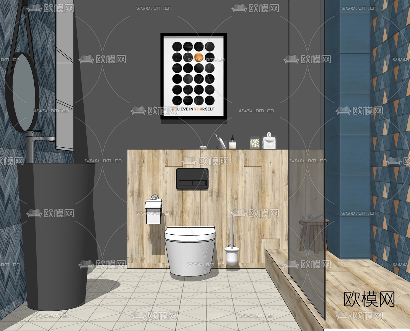 现简约卫生间su模型下载