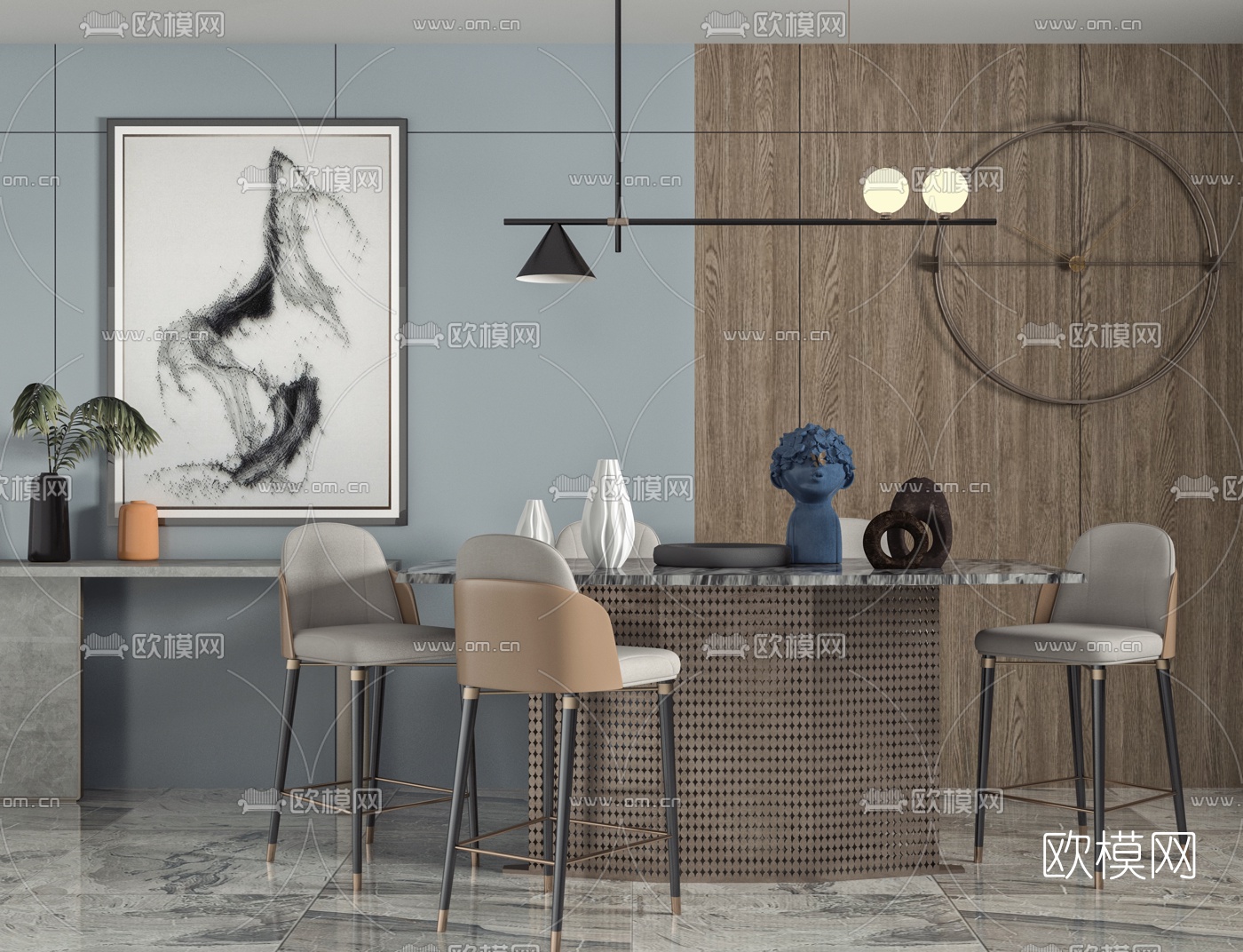 现代大理石吧台椅3d模型下载