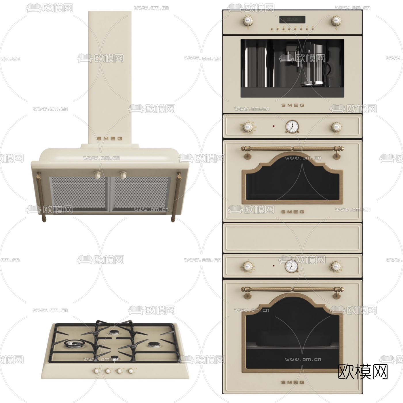 欧式抽油烟机烤箱洗碗机3d模型下载（渲染图1）