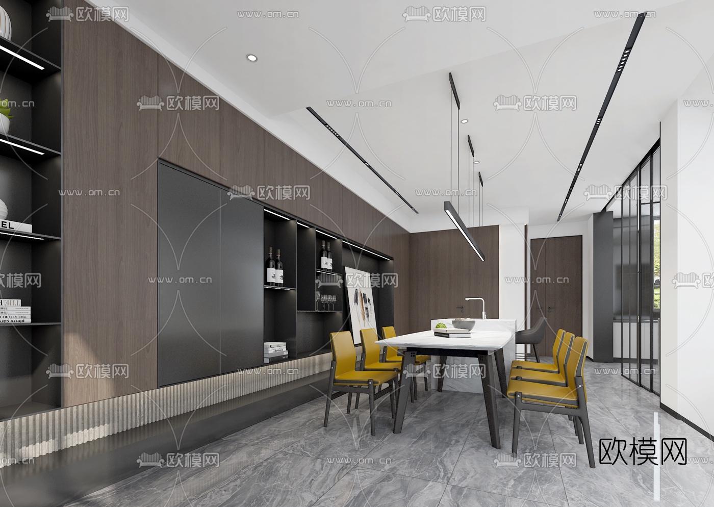 现代别墅大堂餐厅3d模型下载（渲染图3）