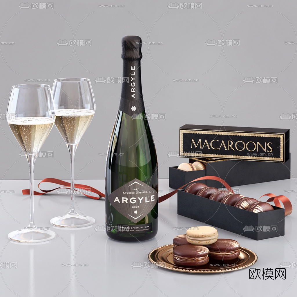 北欧酒水马卡龙甜点3d模型