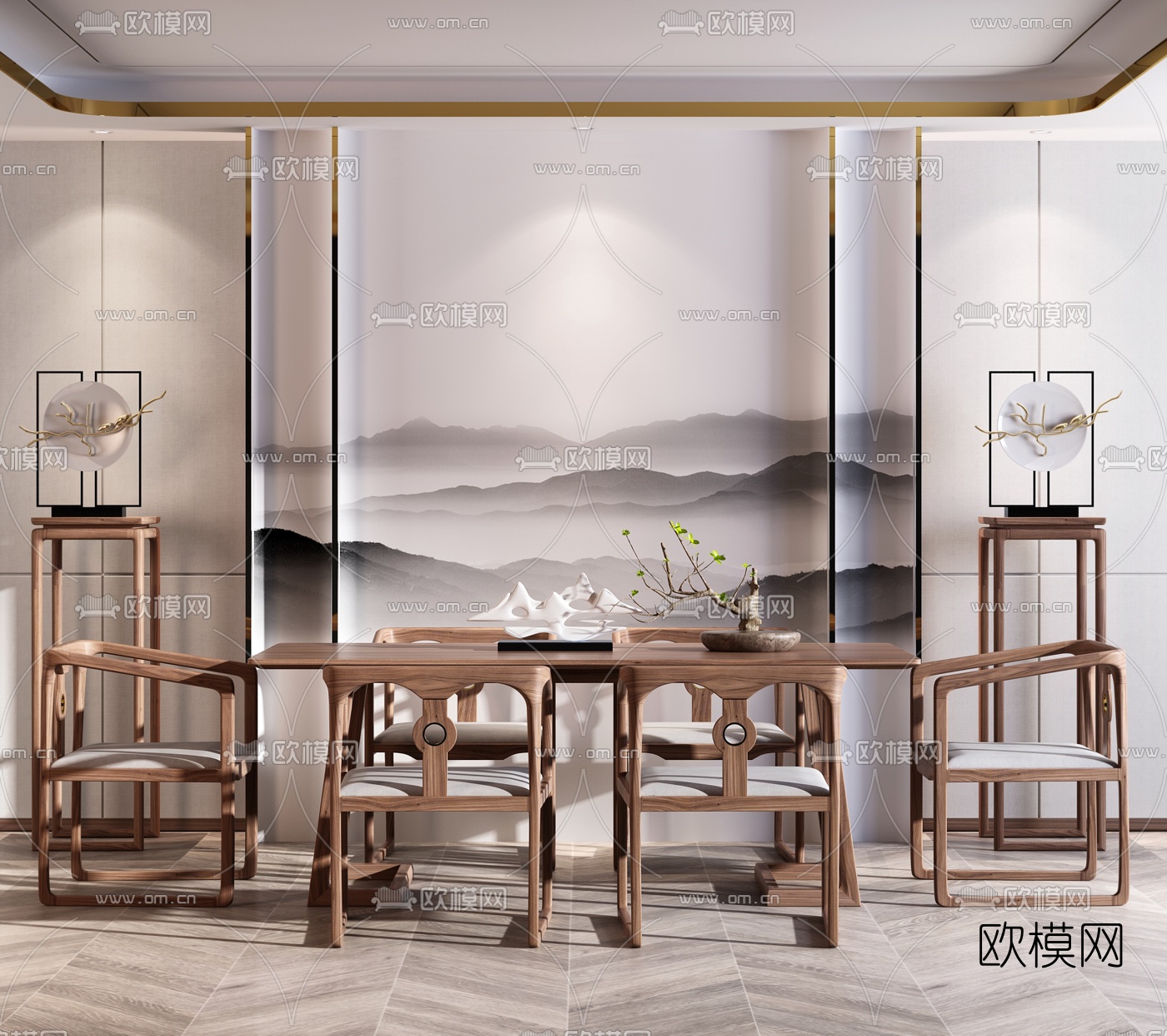 新中式实木泡茶桌椅3d模型下载