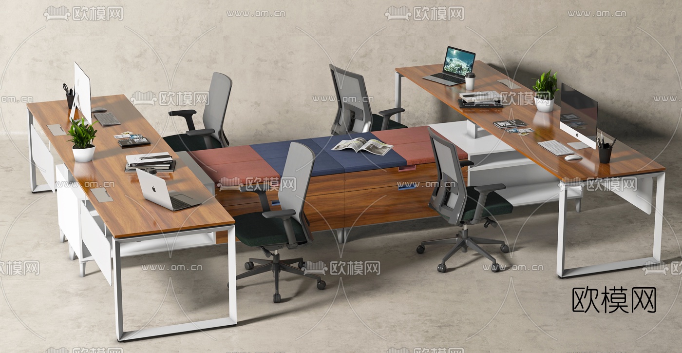 现代卡位办公桌椅su模型