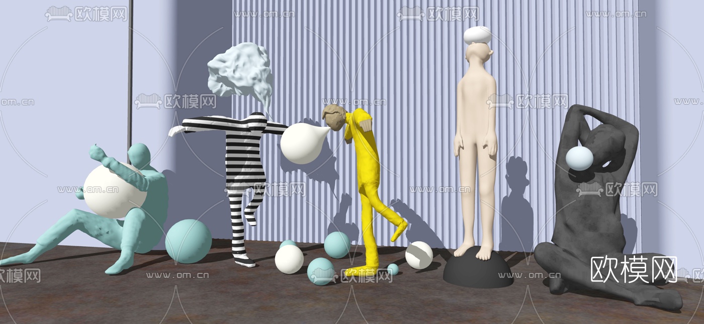 现代抽象人物雕塑su模型