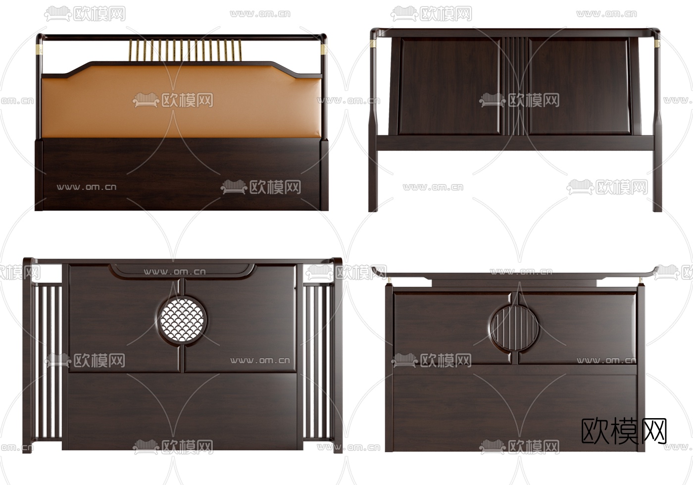 新中式实木床头板靠背3d模型下载
