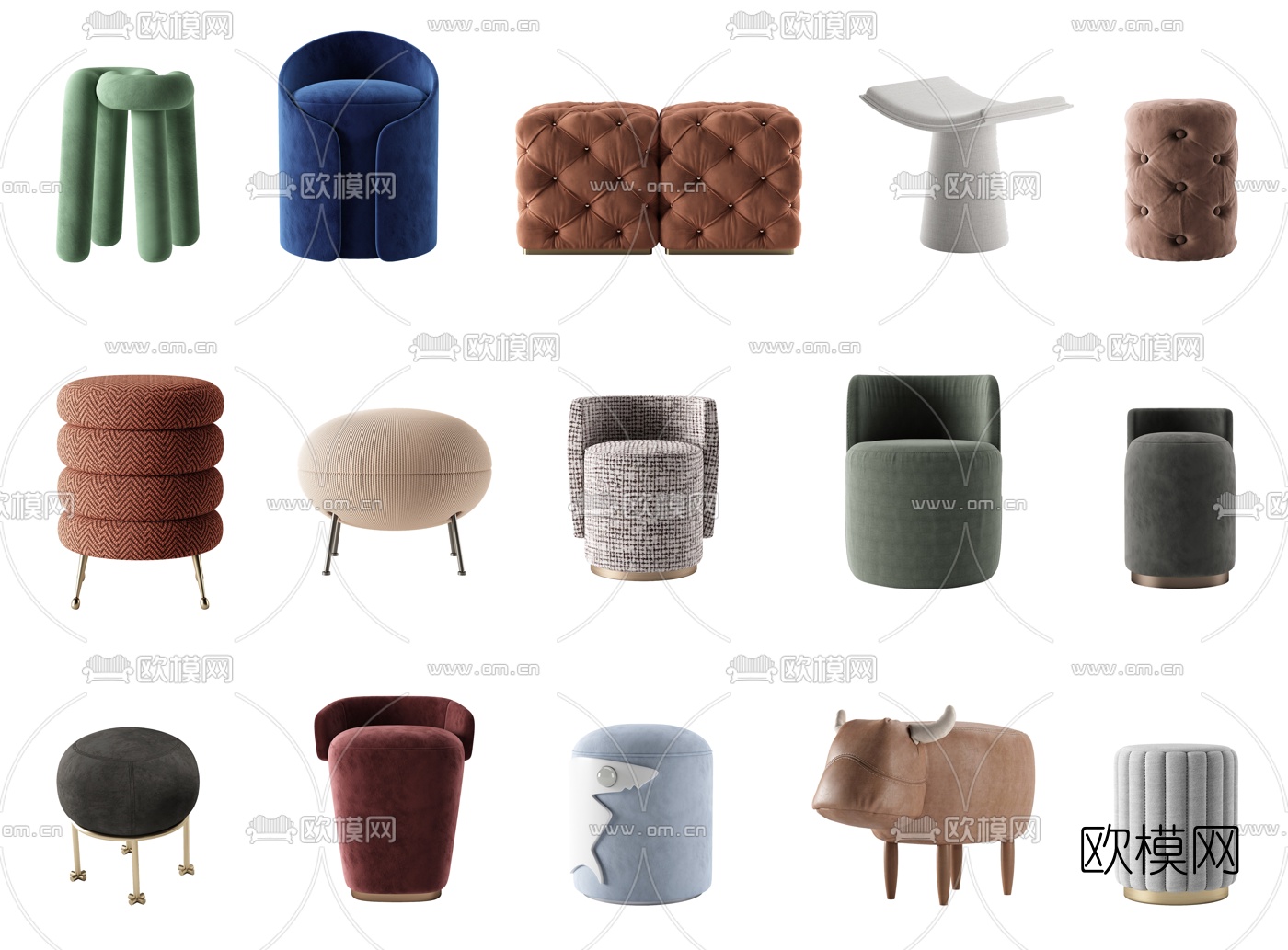 现代布艺凳子su模型下载（渲染图1）