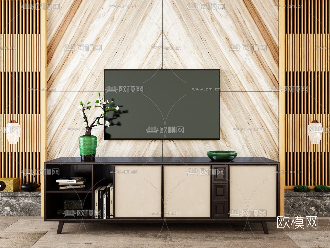 现代时尚电视柜3d模型下载（渲染图1）