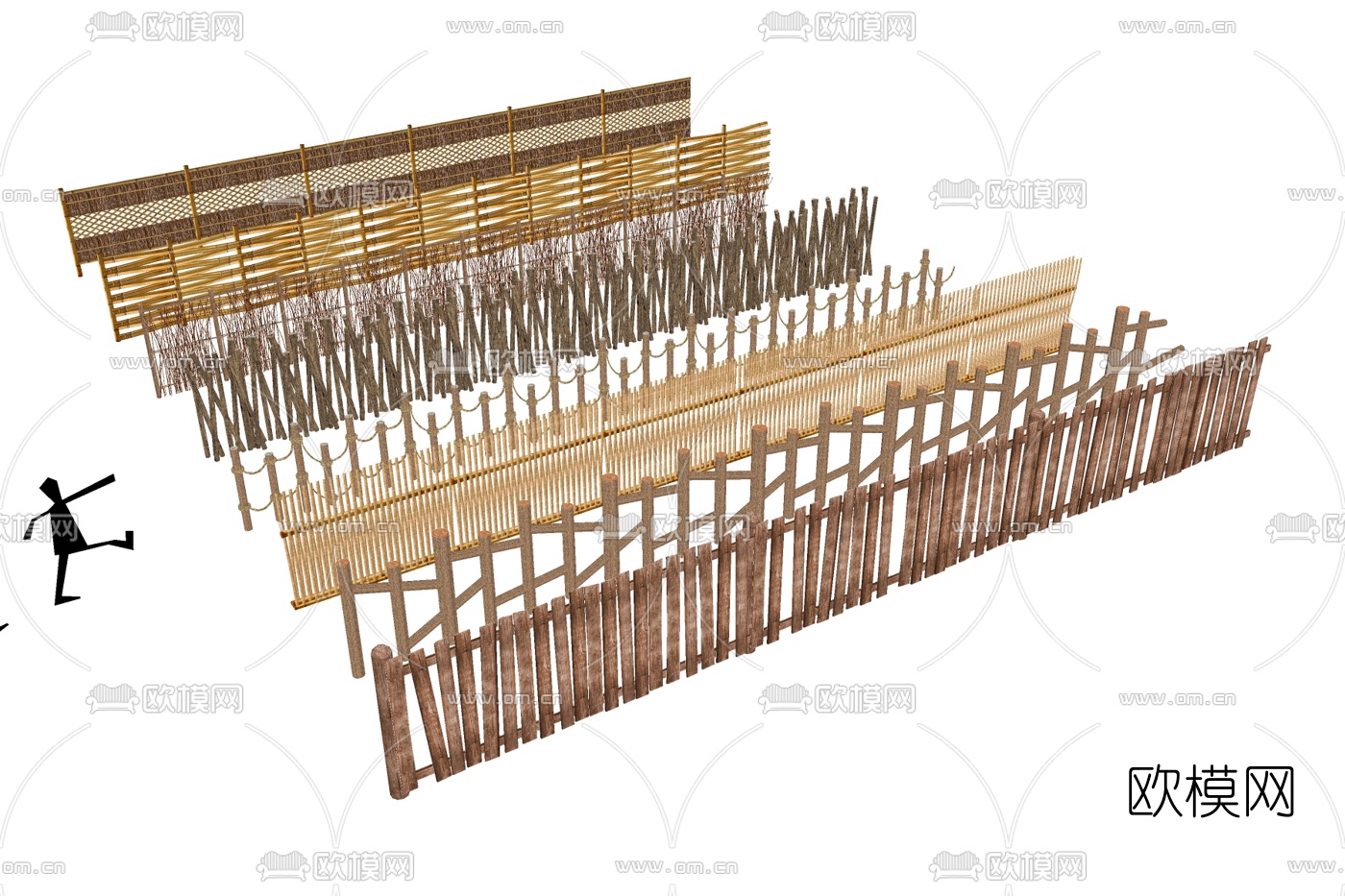 现代木质护栏组合免费su模型下载