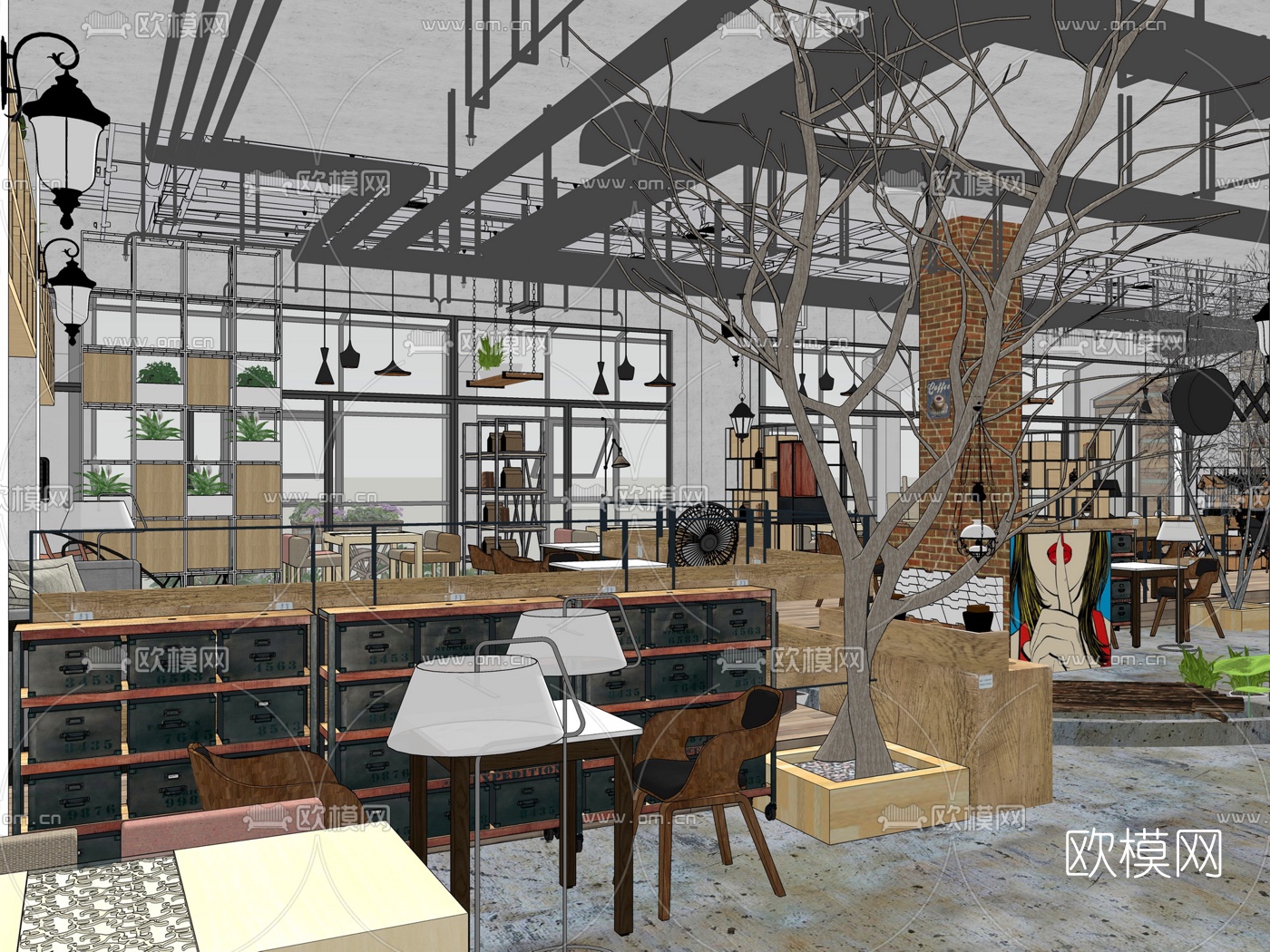工业风咖啡厅su模型