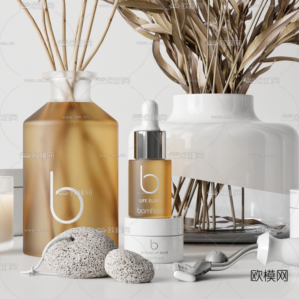 现代化妆品插花烛台摆件3d模型
