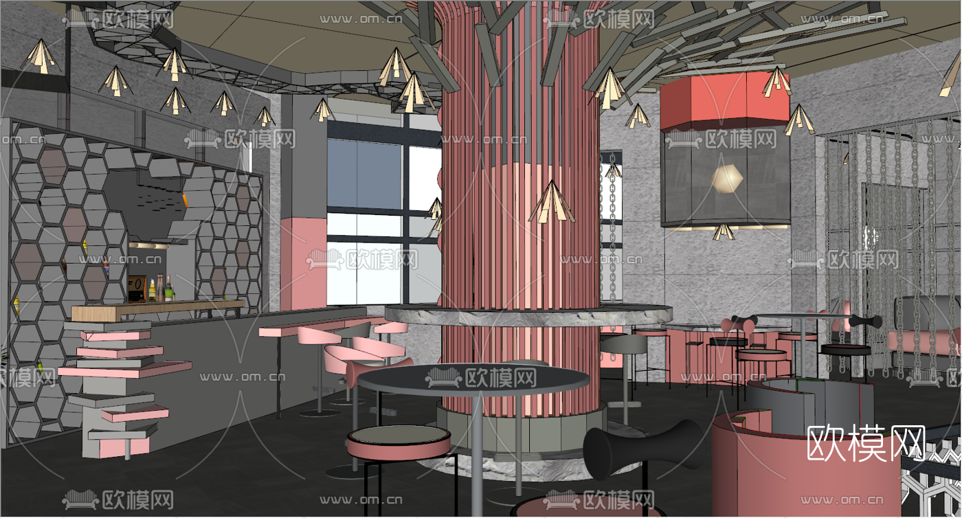 工业风网红清吧su模型下载（渲染图2）