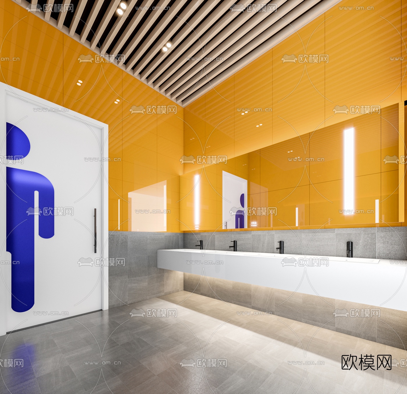 现代公共卫生间3d模型下载（渲染图2）