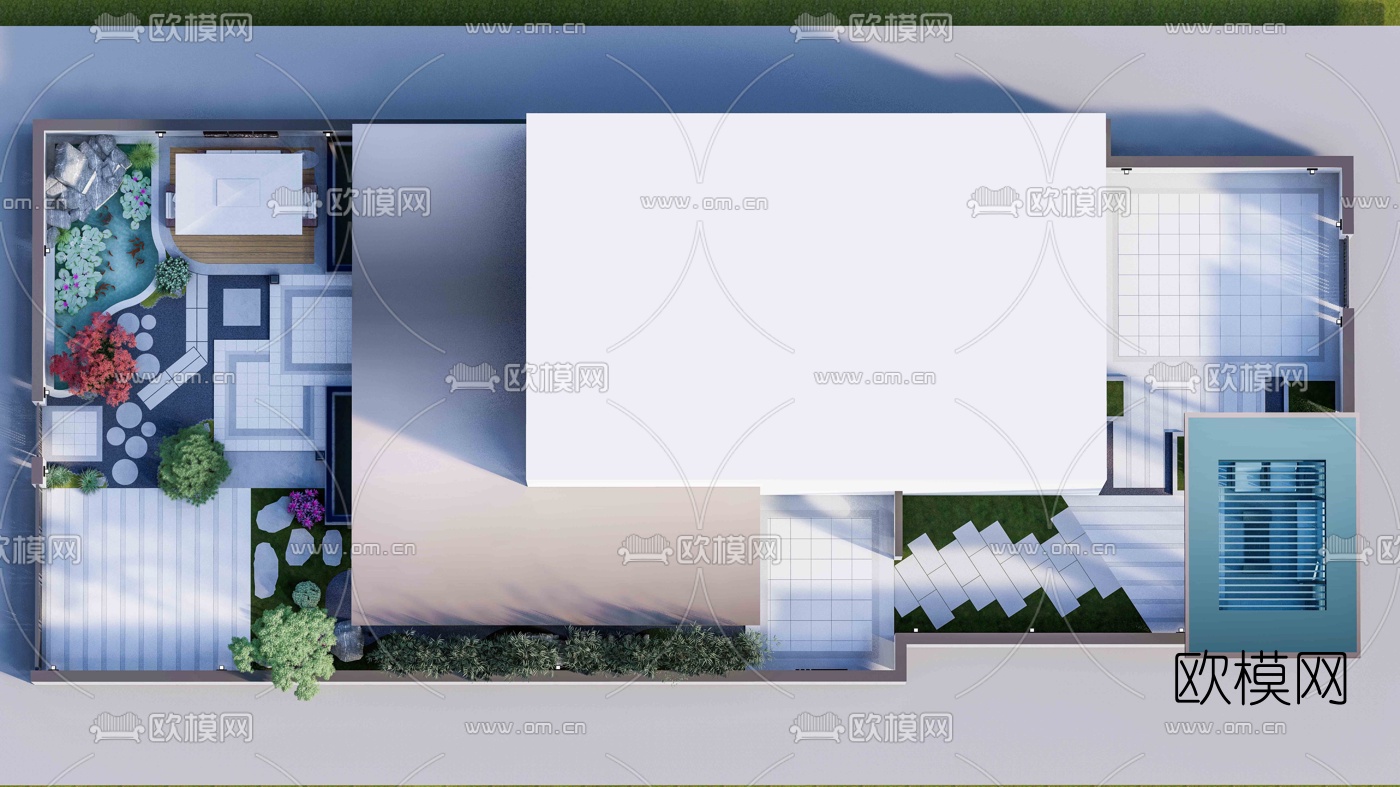 新中式庭院花园su模型