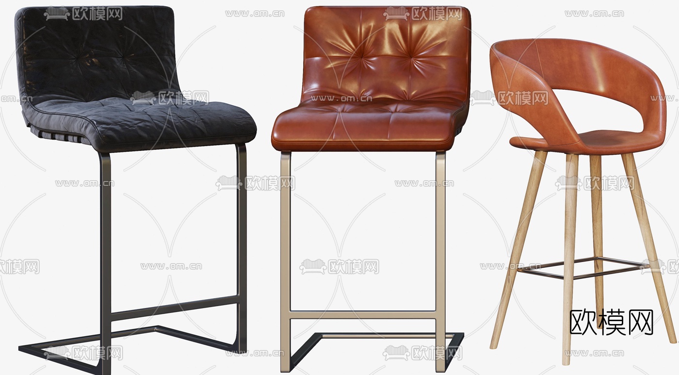 现代皮革吧台椅3d模型下载（渲染图6）