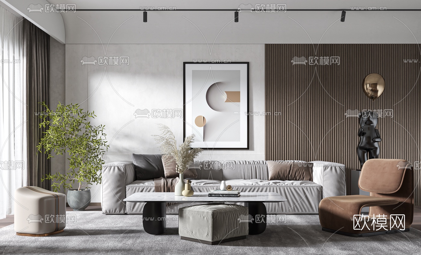 现代布艺沙发组合3d模型下载