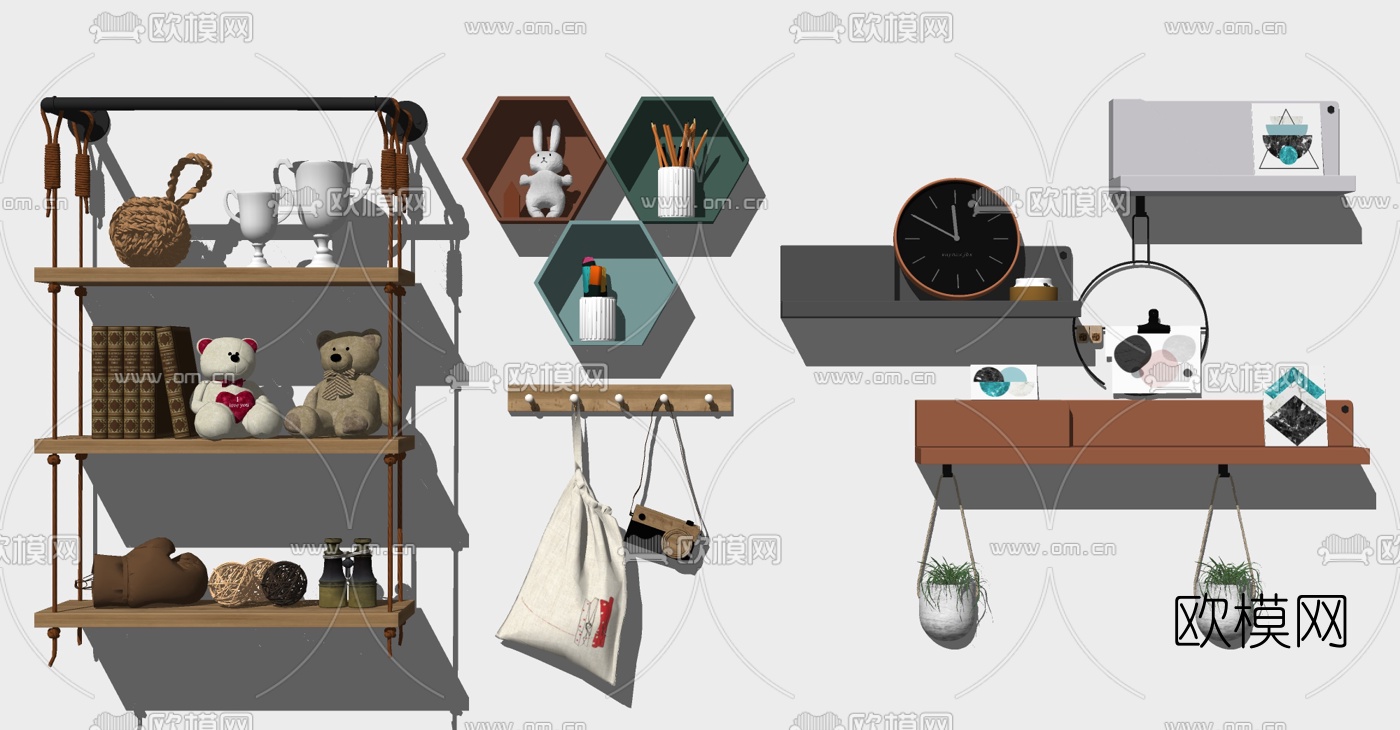 现代层板置物架su模型下载