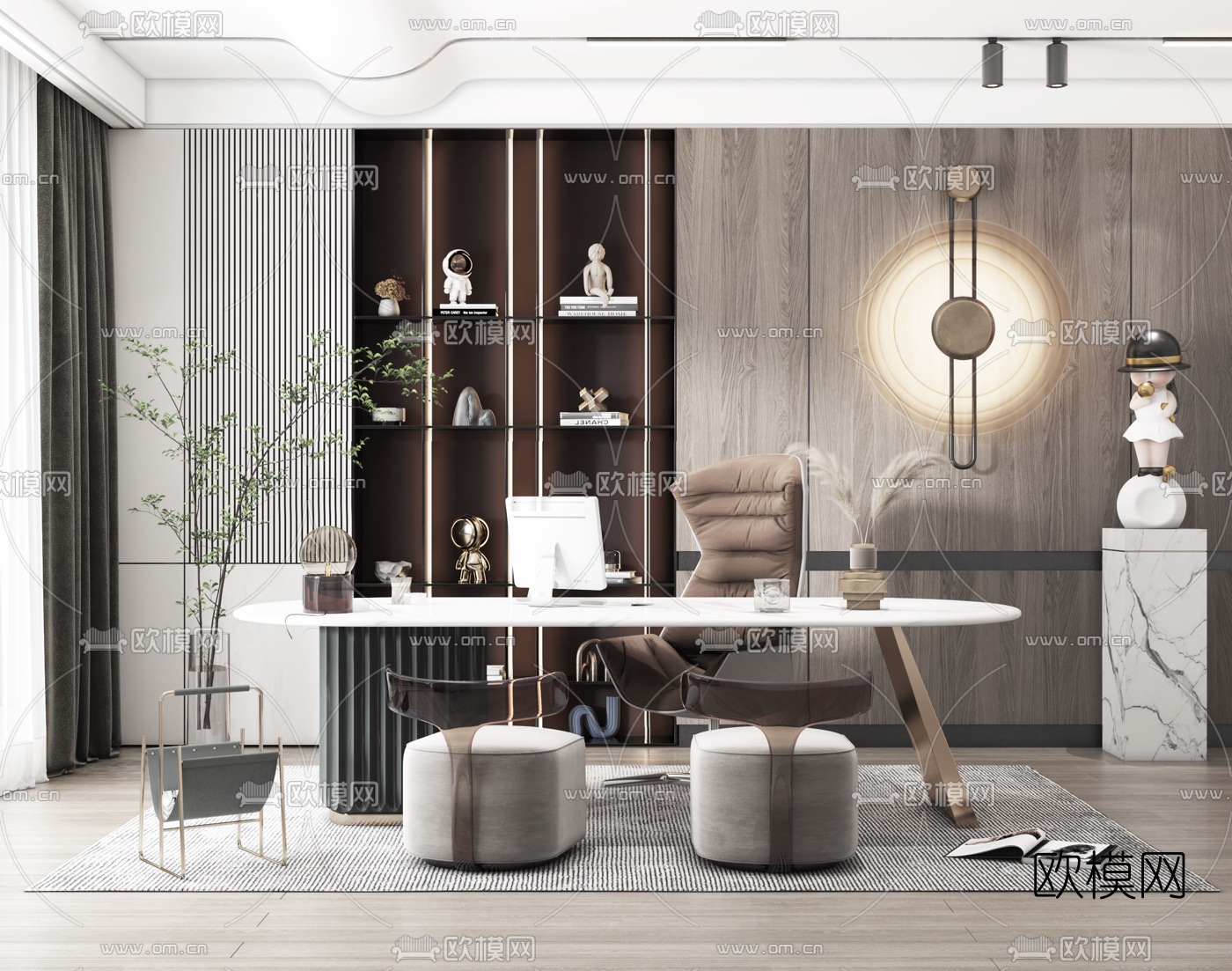 现代轻奢书房3d模型-免费3dmax模型库-欧模网