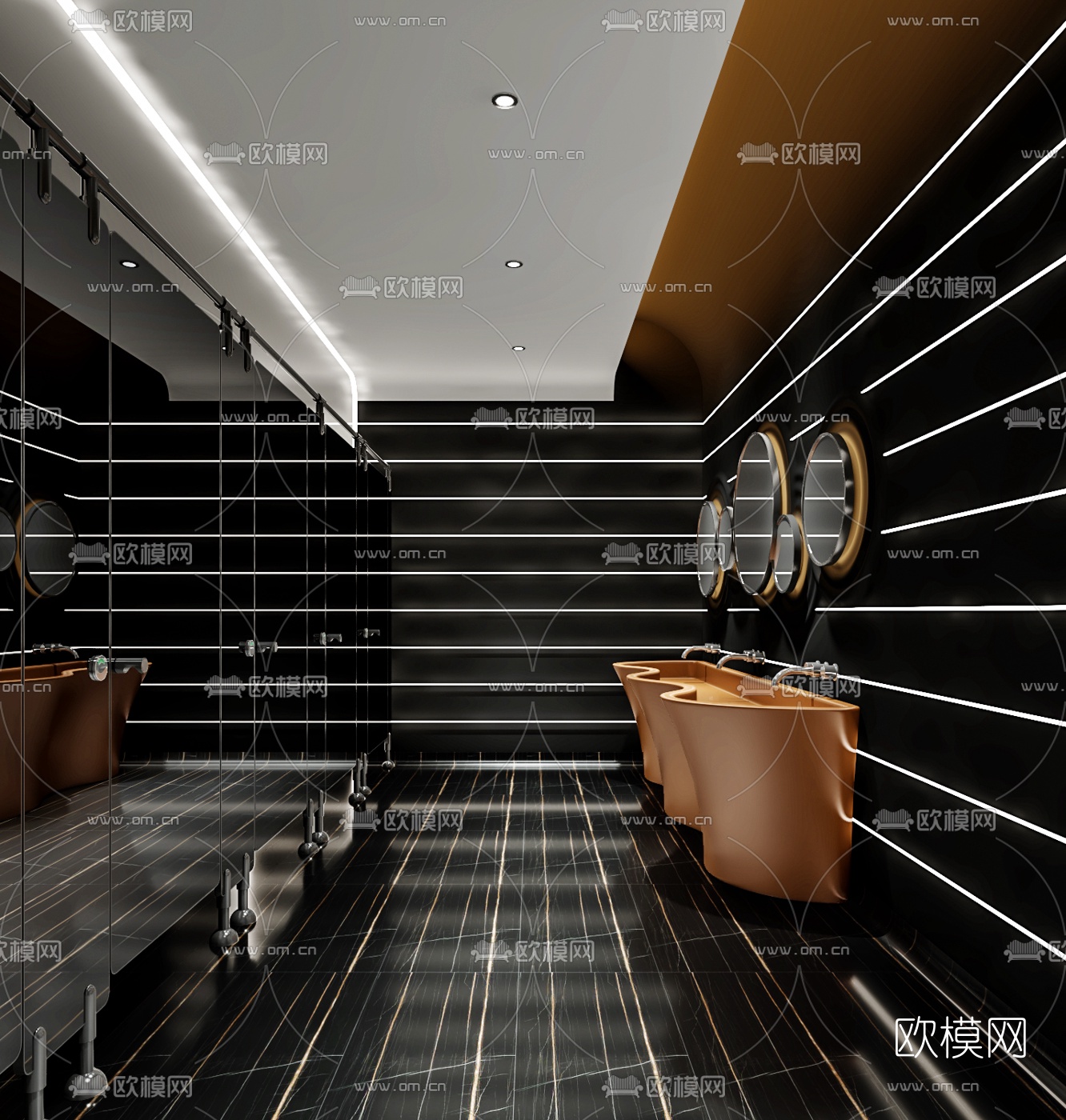 现代公共卫生间洗手台3d模型下载