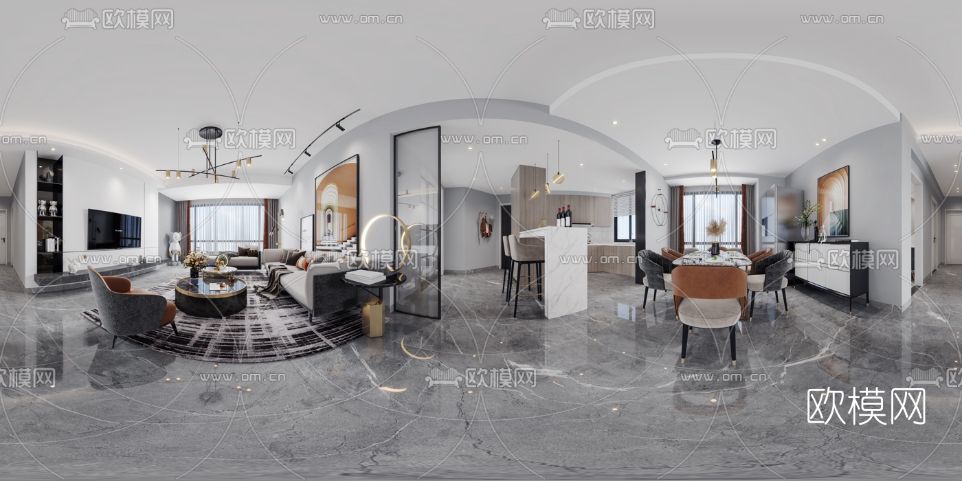 现代轻奢客餐厅vr全景3d模型