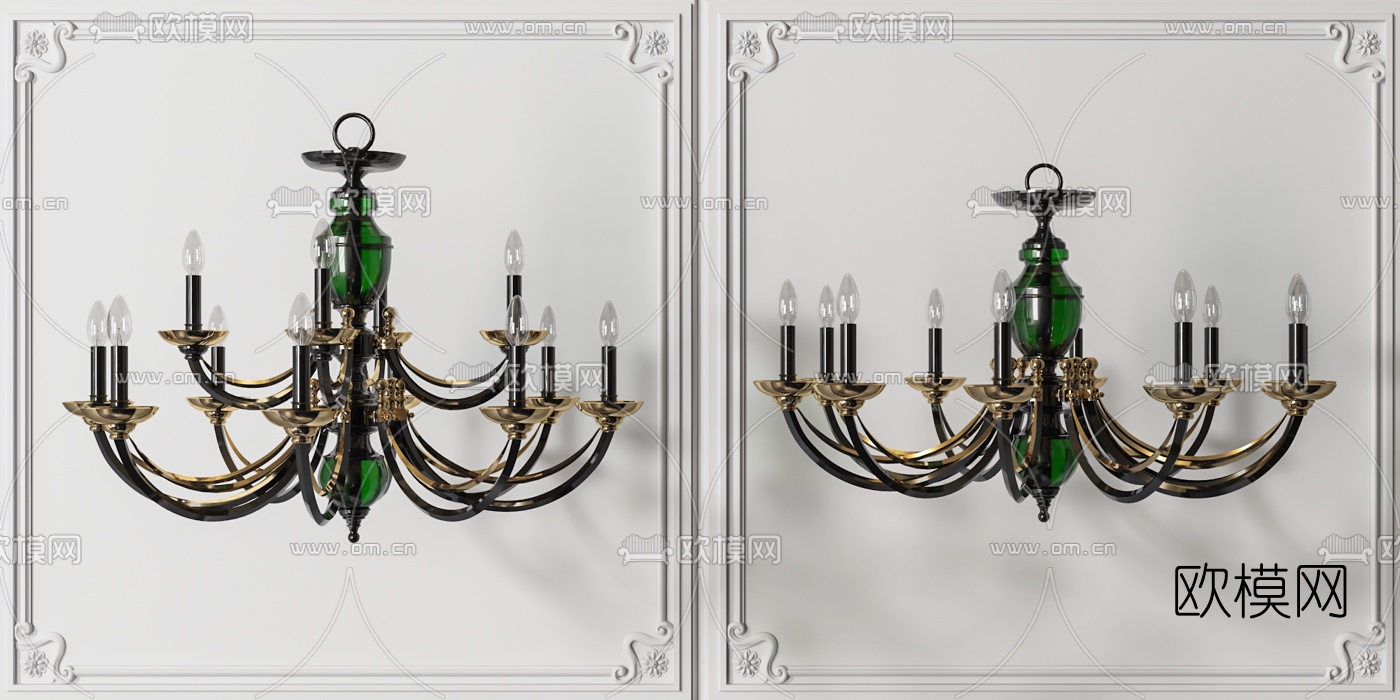 美式烛台吊灯3d模型下载（渲染图2）