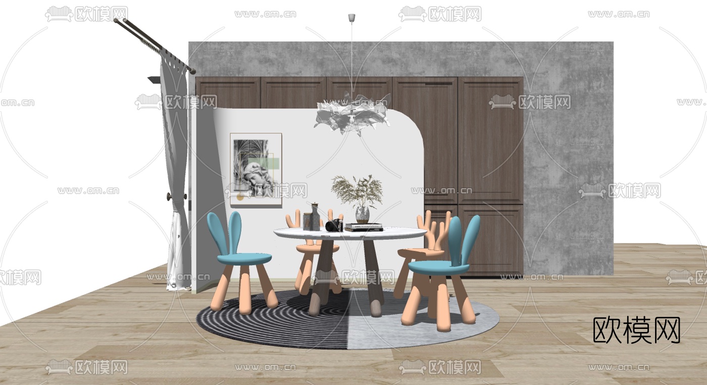 北欧儿童餐椅su模型下载