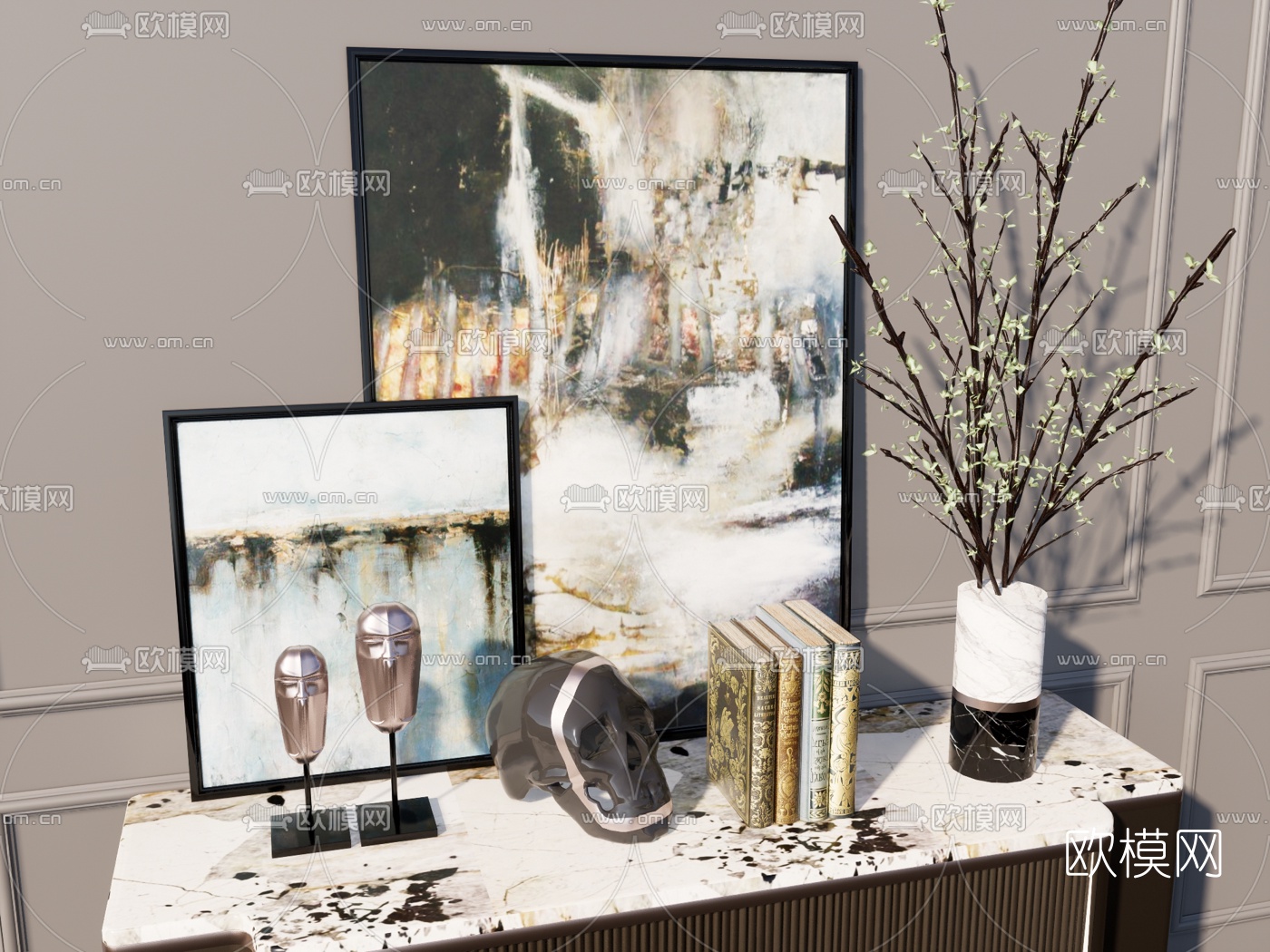 现代轻奢边柜su模型下载（渲染图2）