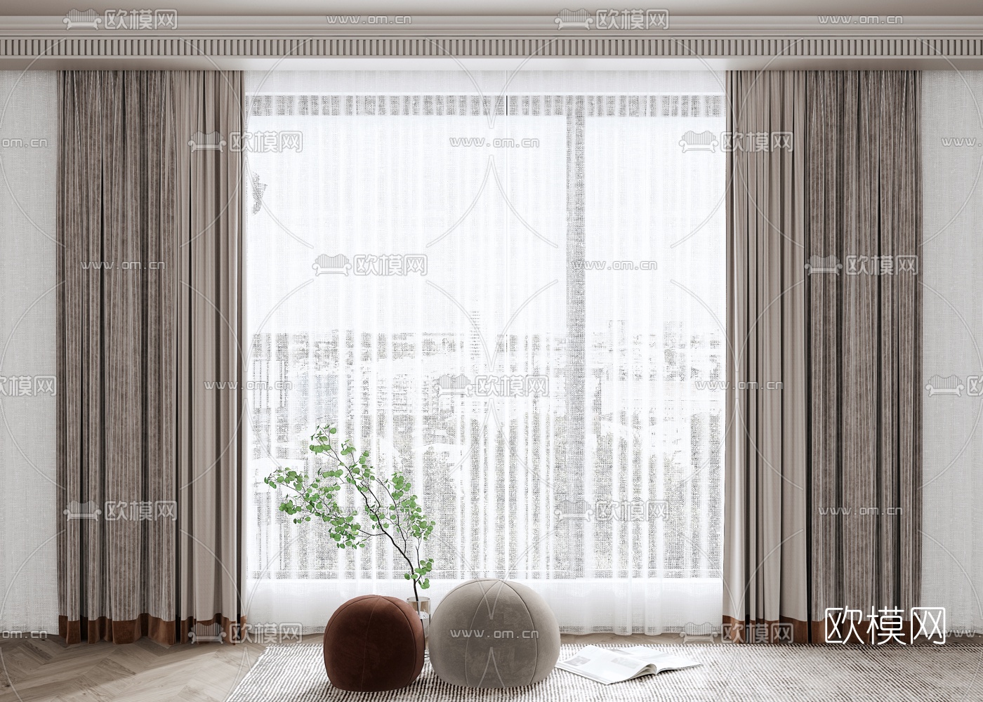 现代布艺窗帘3d模型下载