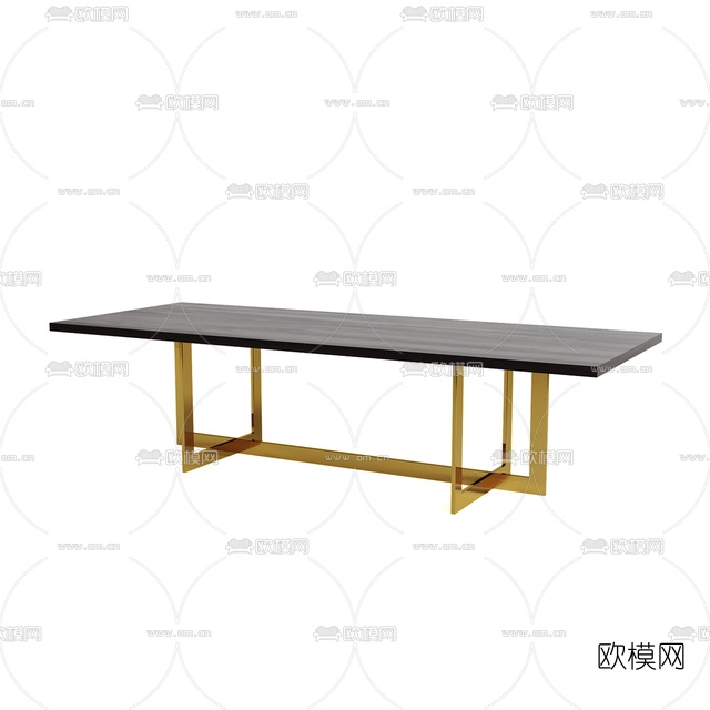 现代实木金属餐桌免费3d模型下载