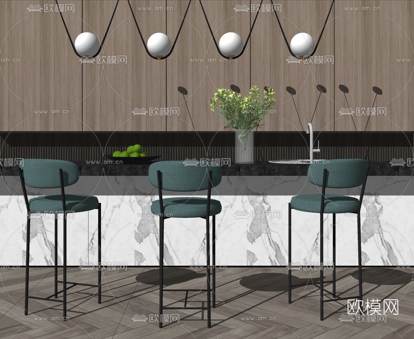 现代吧台吧台椅su模型下载