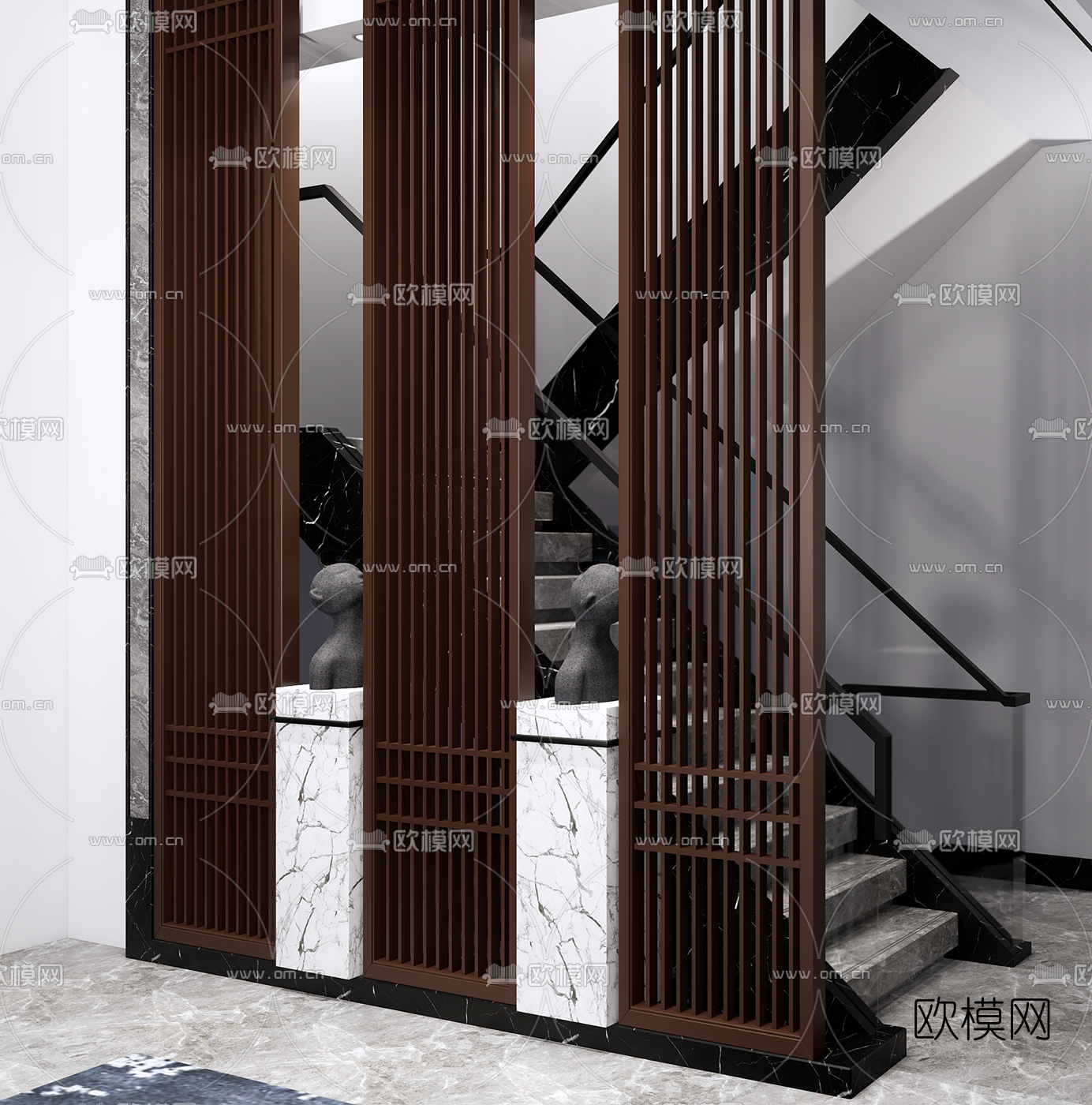 新中式楼梯su模型下载（渲染图2）