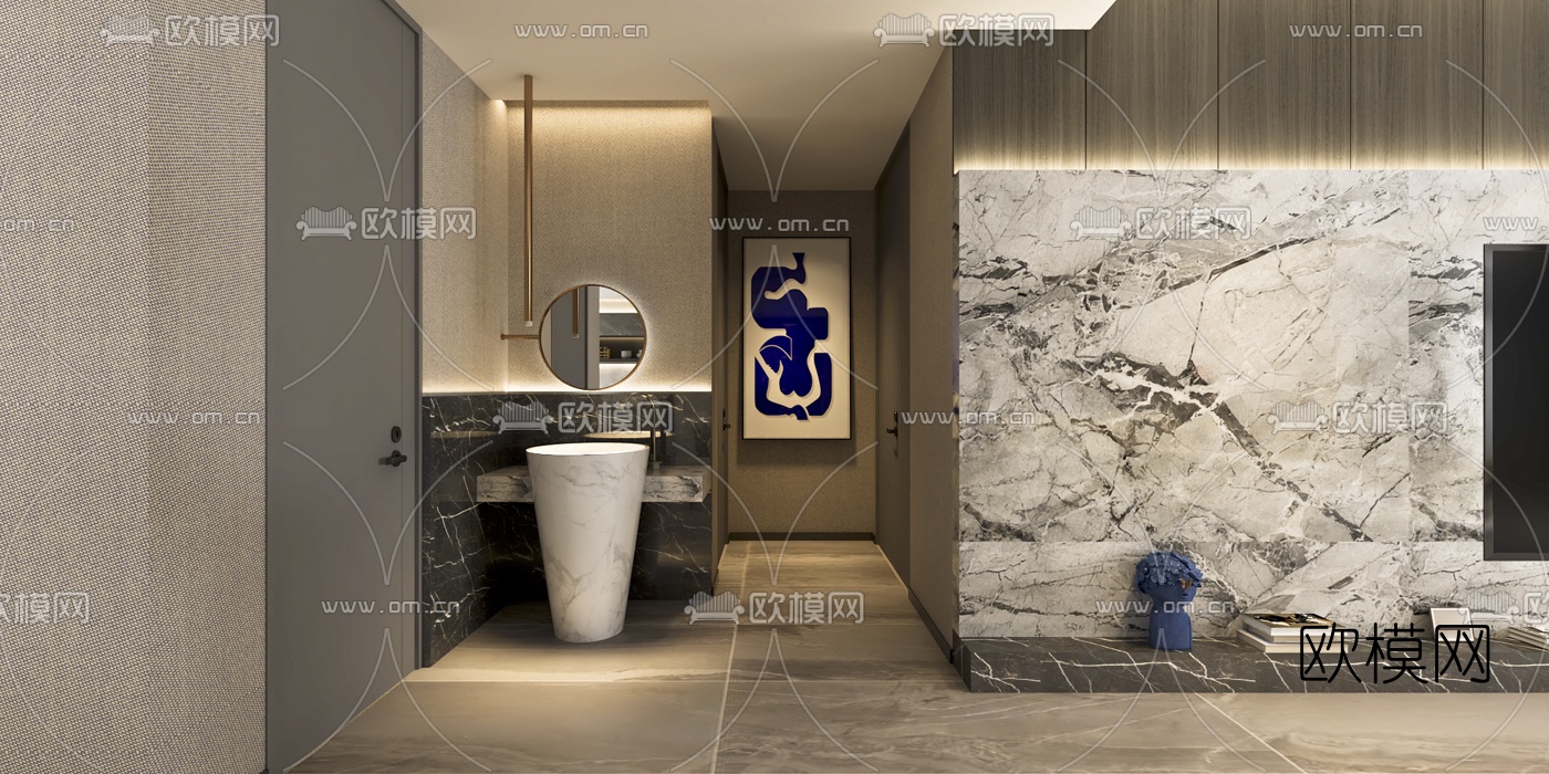 现代轻奢客厅餐厅免费3d模型