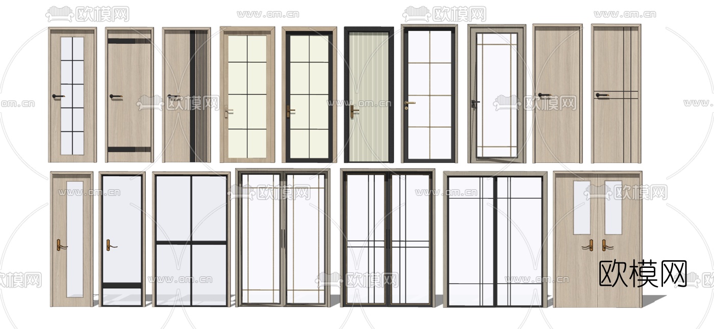现代玻璃门家装木门su模型