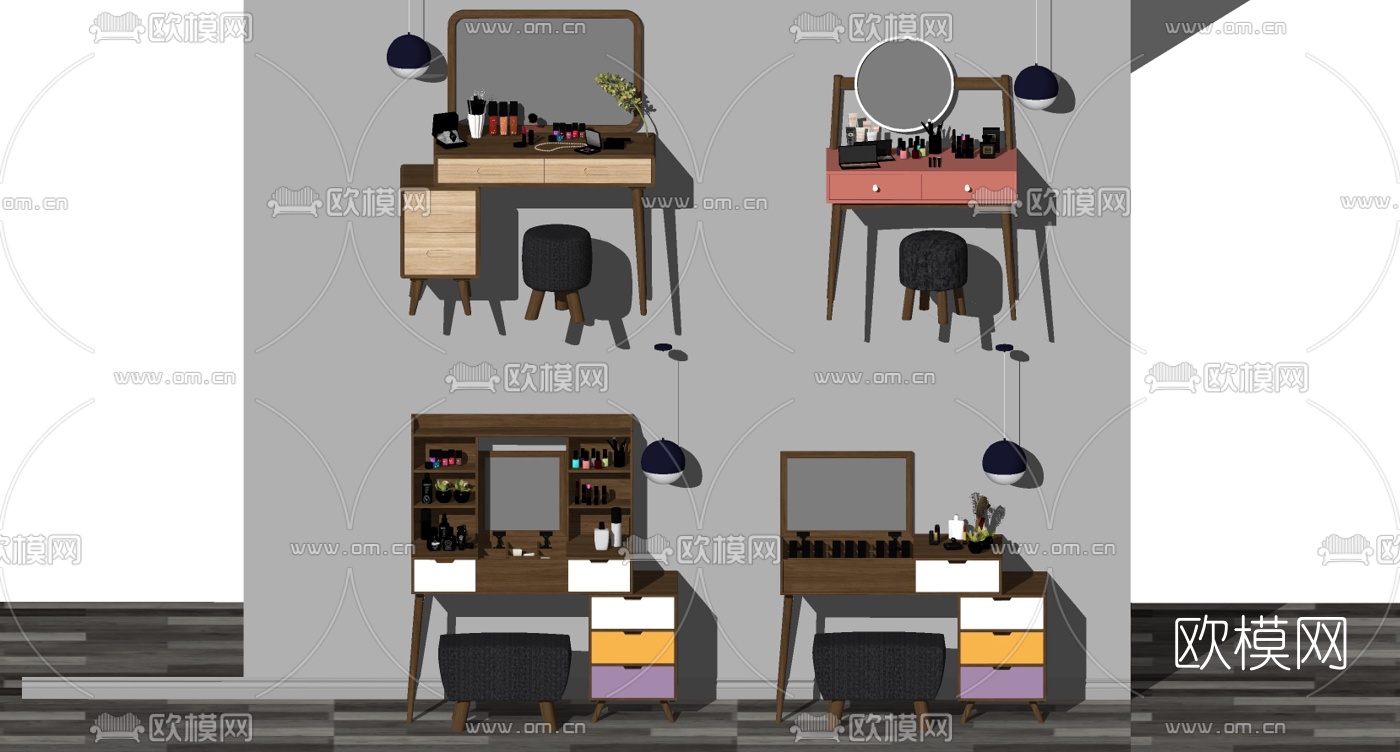 现代轻奢梳妆台su模型下载