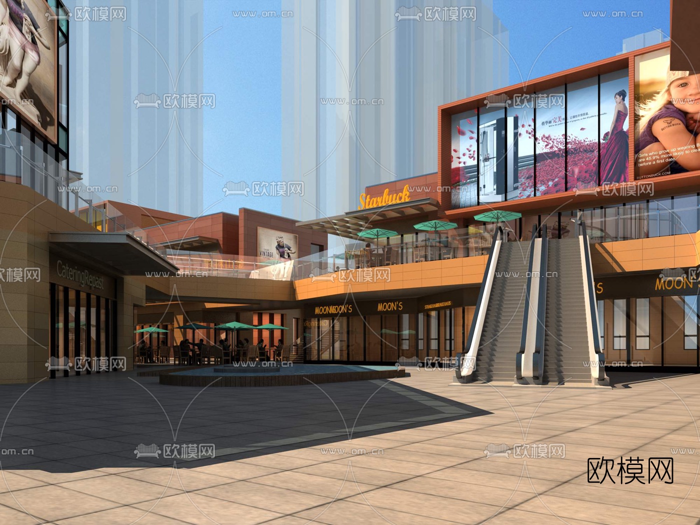 现代商业街su模型下载（渲染图2）